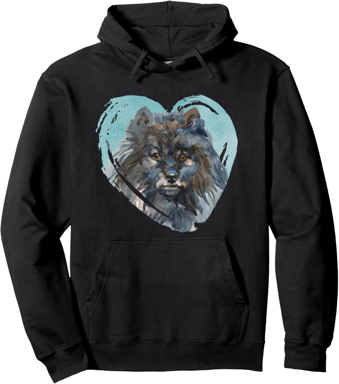 Keeshond Portrait - Aquarell-Hundegrafik Pullover Hoodie