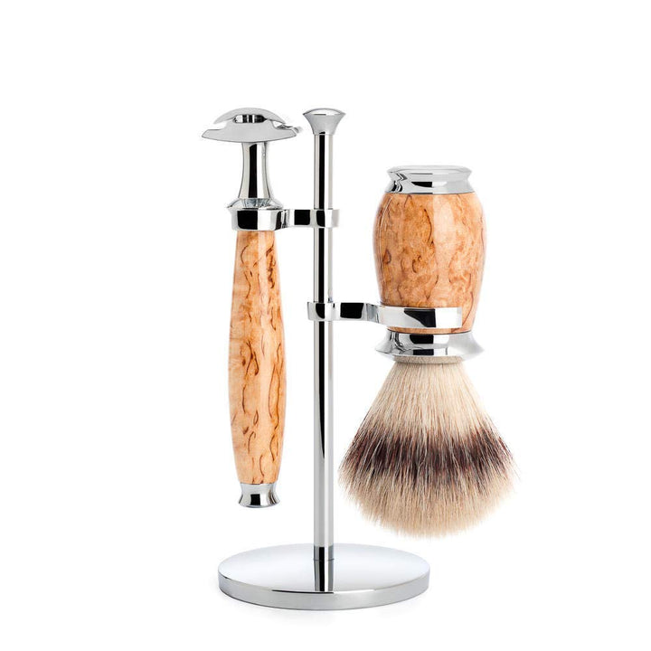 MÜHLE Rasierset - Purist Serie - Silvertip Fibre - Rasierhobel - karelische Maserbirke
