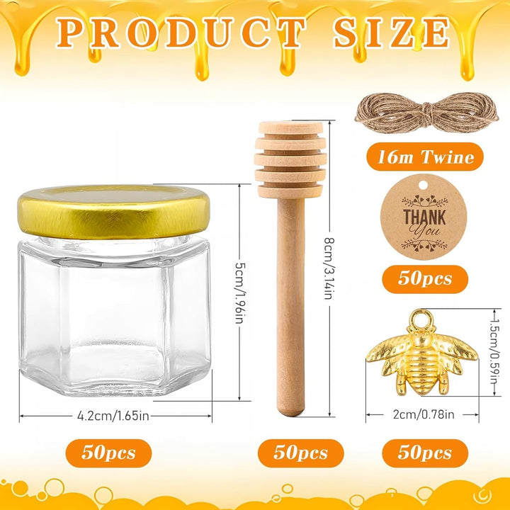 50 Stück Kleine Honiggläser 45ml, Mini Leer Marmeladengläser mit Deckel Honigglas mit Honiglöffel, B