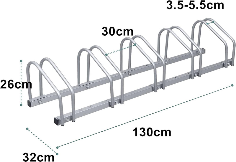 Randaco Fahrradständer für 5 Fahrräder, 35-55 mm Reifenbreite, Mehrfachständer Aufstellständer Boden