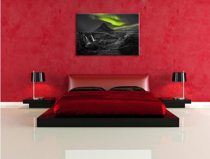 Pixxprint Kirkjufell Wasserfall als Leinwandbild/Grösse: 100x70 / Wandbild/Kunstdruck/fertig bespann