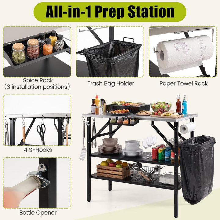 COSTWAY Grilltisch Outdoor Klappbar, Campingtisch, Klapptisch 2 Ablagen, 2 Ablagen