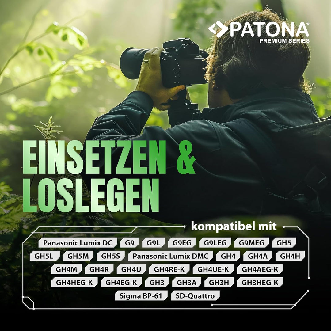 PATONA 2X Premium DMW-BLF19 E Akku 2400mAh Ersatzakku kompatibel mit Panasonic Lumix DC-G9 G9L G9EG