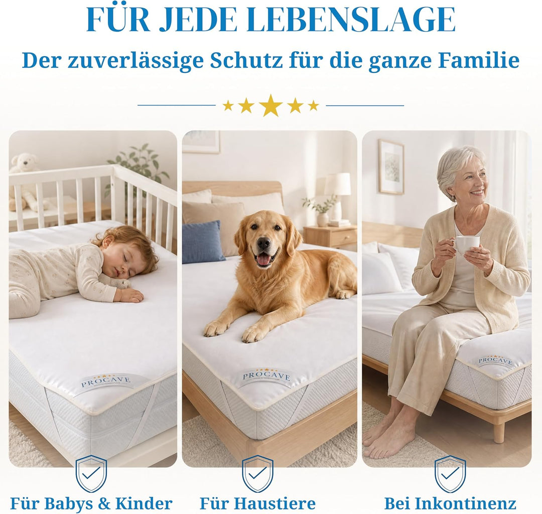PROCAVE® Matratzenschoner 70x200 cm wasserdicht | Atmungsaktiver Matratzentopper mit Nässeschutz | I