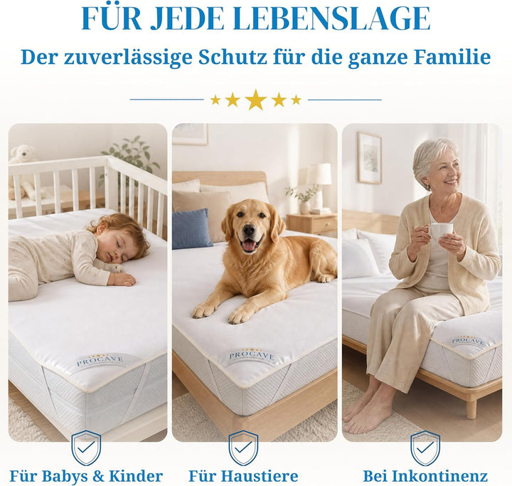 PROCAVE® Matratzenschoner 90x200 cm wasserdicht | Atmungsaktiver Matratzentopper mit Nässeschutz | I