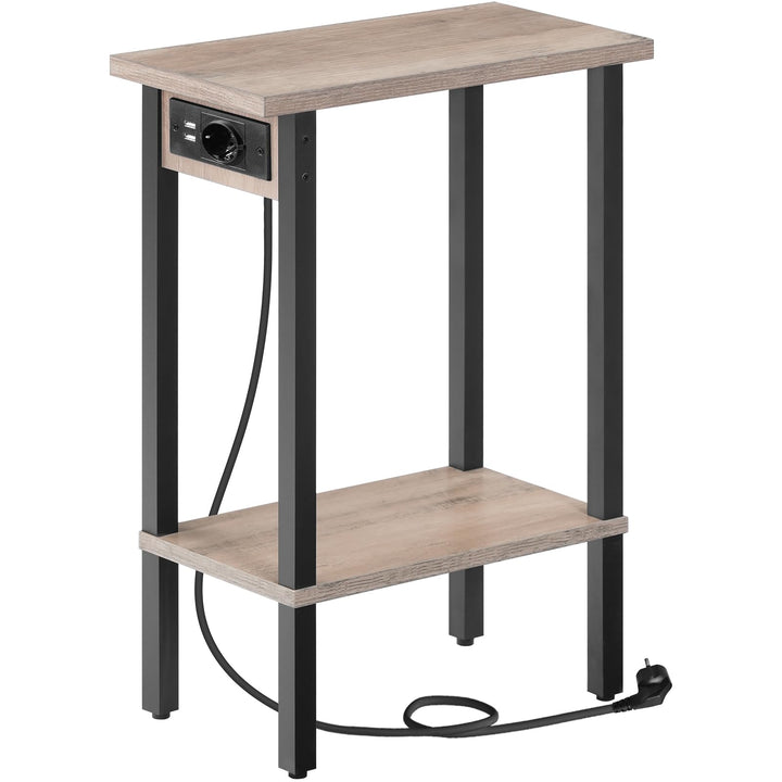 HOOBRO Schmaler Beistelltisch mit 2 Ebenen, Sofatisch mit Ladestation, Nachttisch mit Ablage, Coucht