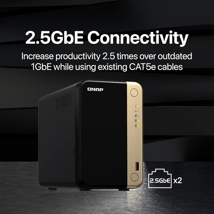 QNAP TS-264-8G-24ST-US 2 Bay Hochleistungs-Desktop-NAS mit 4 TB Speicherkapazität, vorkonfiguriertes