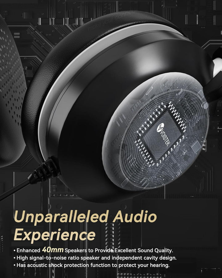 Voistek USB Headset mit Mikrofon für PC Laptop,Typ-C,USB & 3,5mm Klinke 3-in-1 Kabel-Kopfhörer,Geräu
