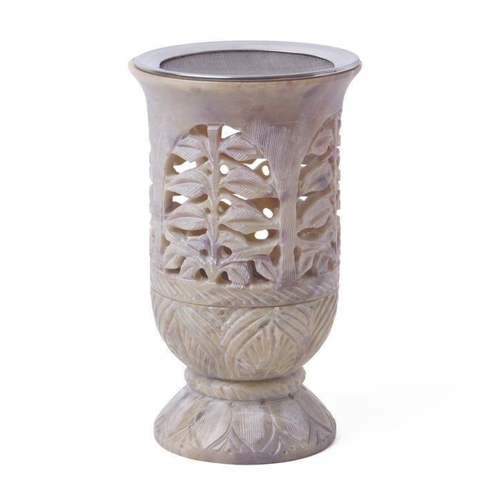 Bitto Weihrauchbrenner Windlicht Softstone Madurai Höhe 13 cm, Ø 9 cm mit Edelstahlsieb Ø 9 cm Fair