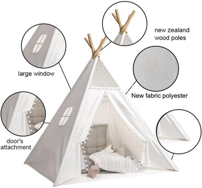 Camiraft Weiss Kinder Tipi Zelt,klassisches indisches Spielzelt für Kinder,Kinderzelte aus Polyester
