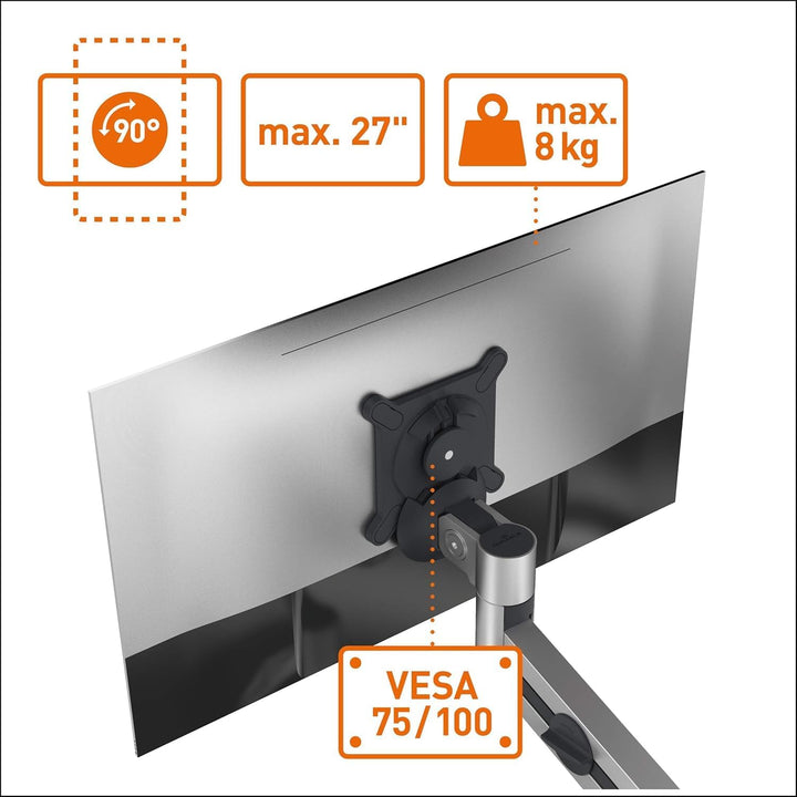 Durable Monitor Halterung 2 Monitore mit Tischklemme, für VESA Bildschirme 21-27", 360° drehbar, nei