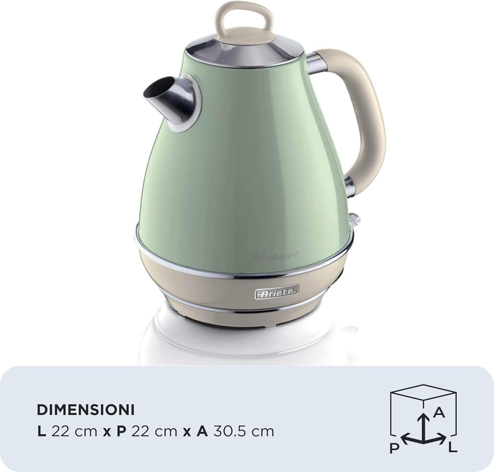 Ariete Vintage Wasserkocher 2869, Retro Elektrischer Wasserkocher mit Sichtbarem Wasserstand, Kabell