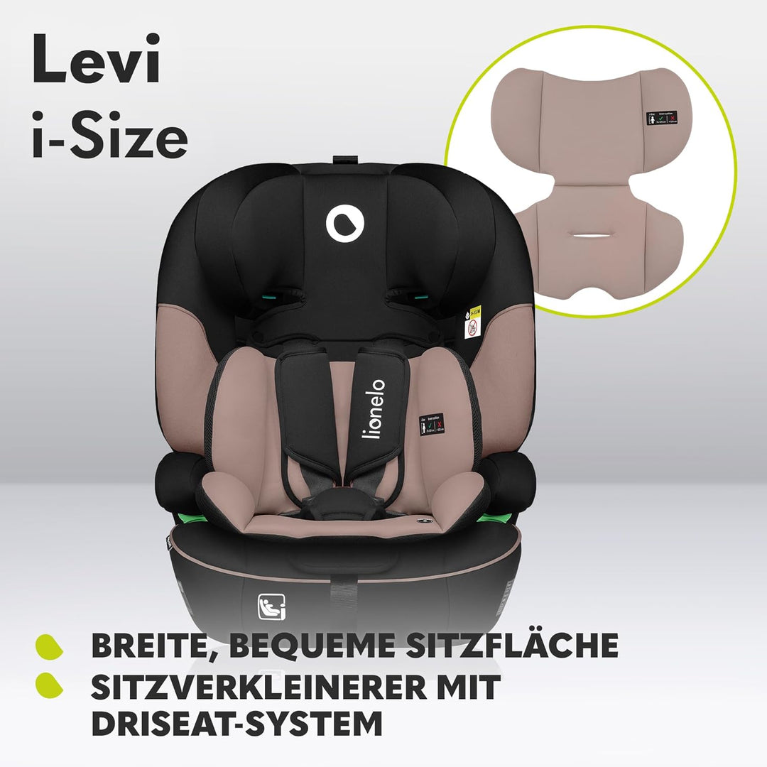 LIONELO LEVI I-SIZE 76-150 cm Kinderautositz, Gruppe 1 2 3, Seitenschutz, 10 Grad Kopfstützenverstel