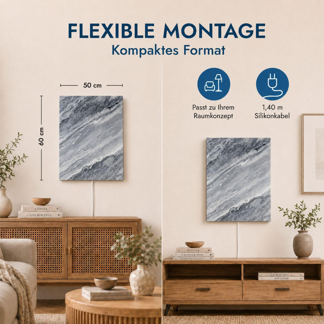 Marwona Naturstein Infrarotheizung mit Digitalthermostat I Qarama 800 W I Energiesparende Marmor Inf