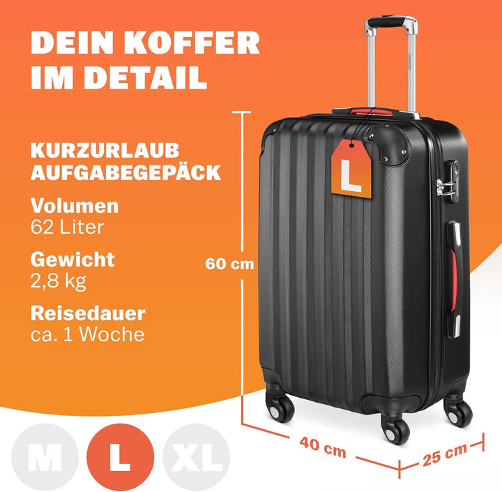 Monzana® Koffer Baseline Handgepäck ABS Hard Case Gehäuse gummierte Rollen Teleskopgriff Zahlenschlo