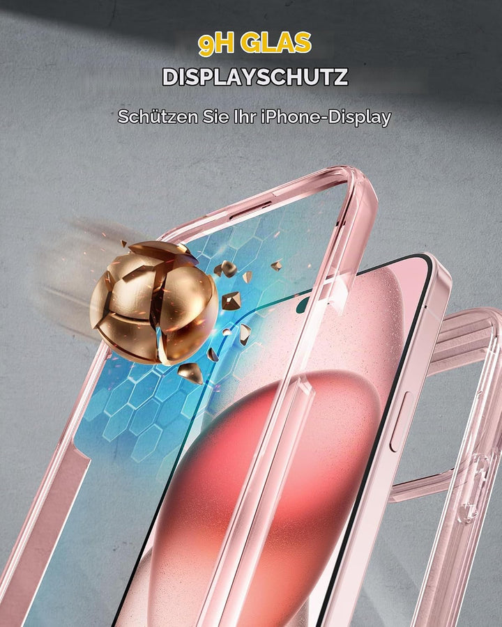 Miracase 360 Grad für iPhone 15 Hülle mit Eingebaut Glas Schutzfolie und Kameraschutz, Stossfest Kom