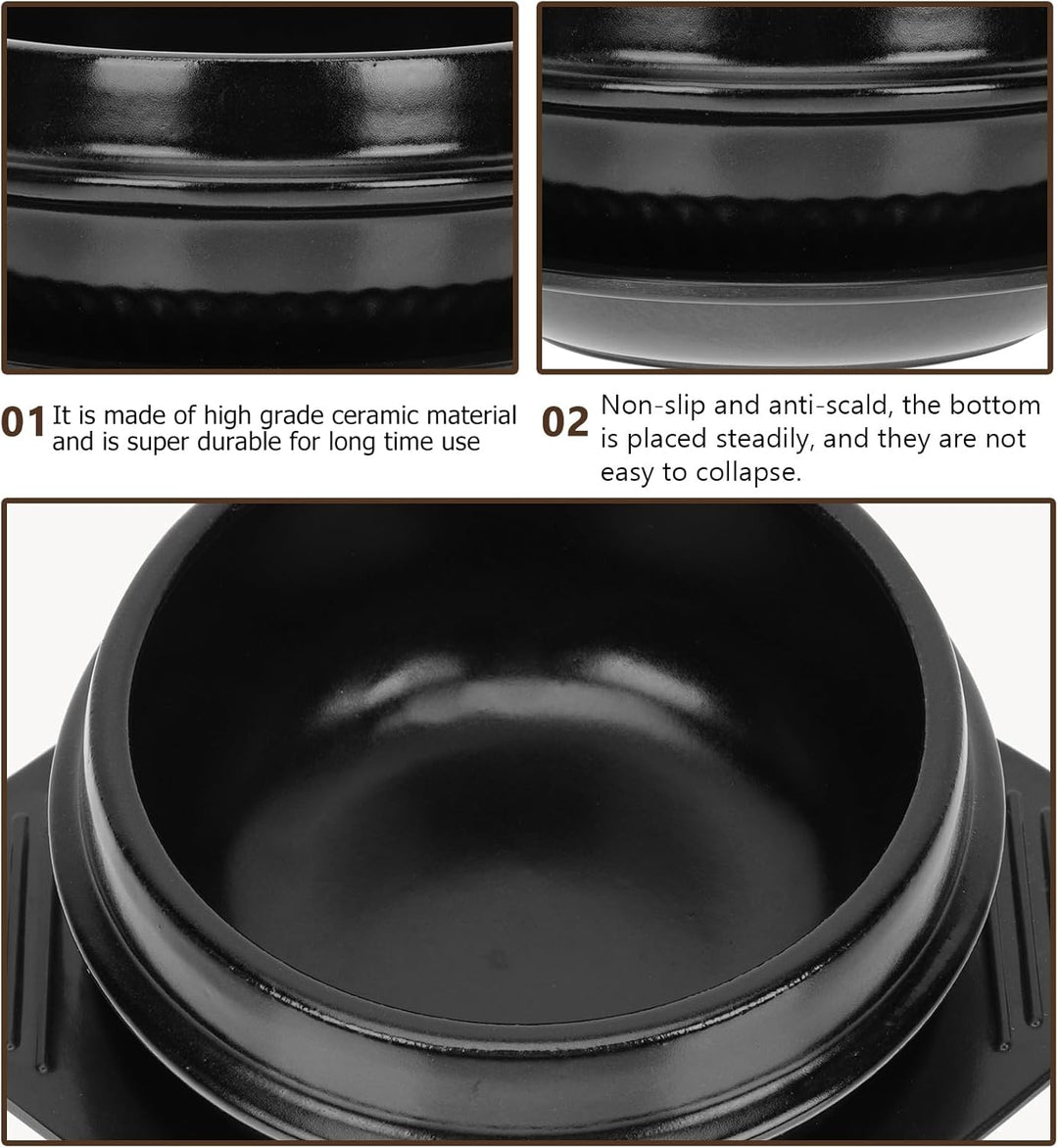 Housoutil Korean Cooking Korean Stone Bowl Sizzling Hot Pot for Bibimbap and Soup Premium Ceramic wi