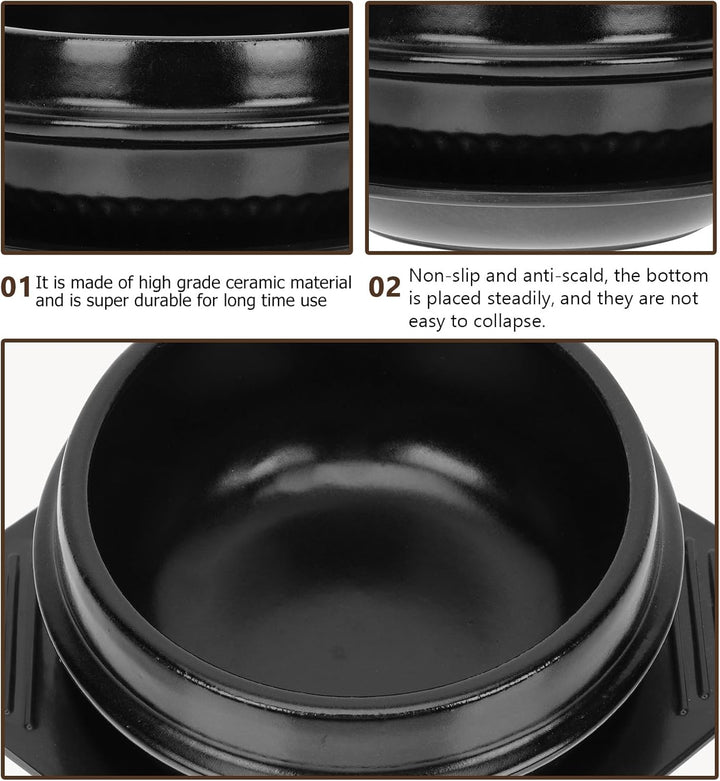 Housoutil Korean Cooking Korean Stone Bowl Sizzling Hot Pot for Bibimbap and Soup Premium Ceramic wi