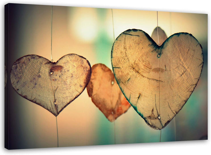Feeby Leinwandbild 50x70 cm Bild Wandbild Wanddekoration Deko Kunstdruck Herzen Holz Love Liebe Abst