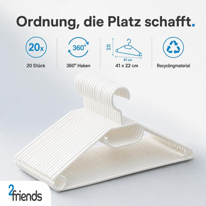 20er Set Kleiderbügel weiss Kunststoff – platzsparende Kleider Bügel mit drehbarem Haken, Anti-Rutsc