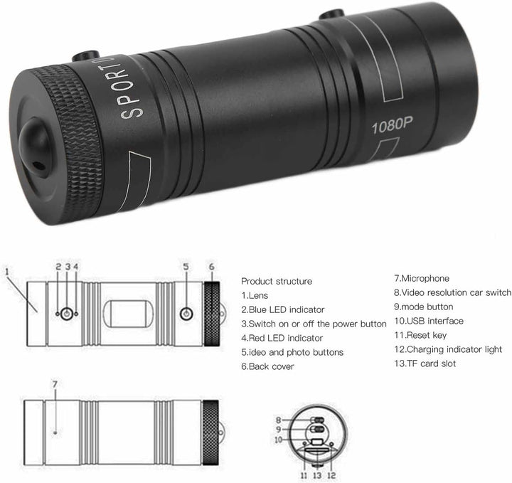 DV-Action-Kamera, 1080P, FHD-Videorecorder, 120° Weitwinkel, für Radfahren, Klettern, Kajakfahren, F