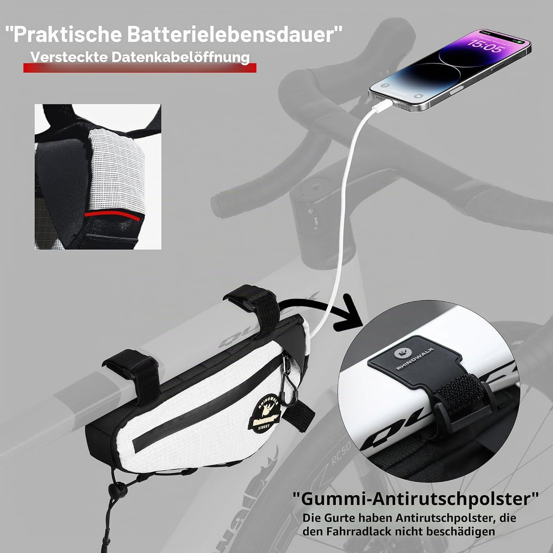 Rhinowalk Fahrrad-Rahmentasche Dreieck – wasserdichte 1L Rahmentasche mit Kabelausgang &amp; Pumpenhalte