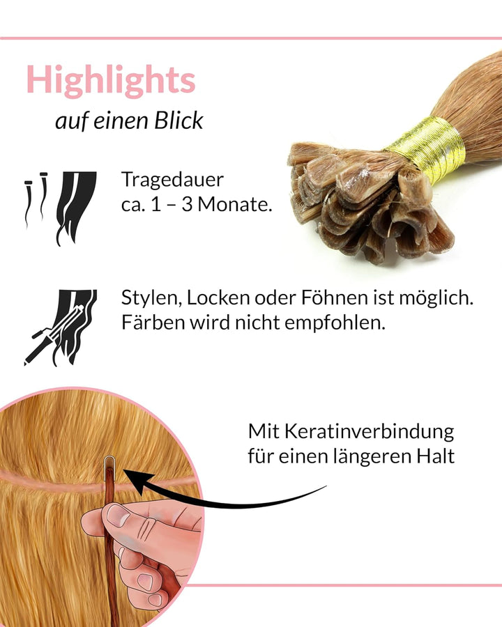 hair2heart Extensions Echthaar Bondings Glatt - 150 Strähnen 0.5g 40cm Dunkelblond 