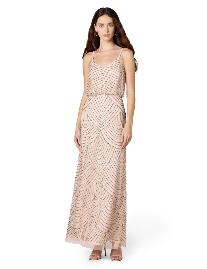 Adrianna Papell Damen-Blouson Perlenkleid 34 Mehrfarbig - Multicoloured (Blush/Gold), 34 Mehrfarbig