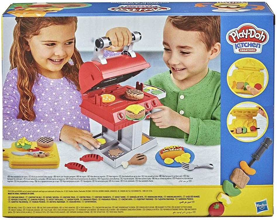 Play-Doh Kitchen Creations Grillstation Spielset für Kinder ab 3 Jahren mit 6 Farben und 7 Zubehörte