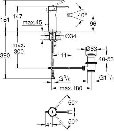 GROHE Essence New - Einhand-Bidetbatterie (Bedienungshebel aus Metall, mit Temperaturbegrenzer, Kuge