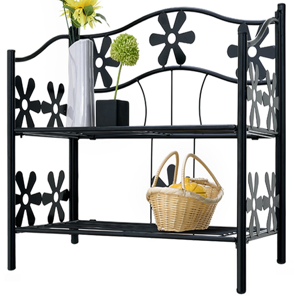 Deuba® Blumenregal Metall Schwarz 2 Etagen Balkon Outdoor Indoor Blumenständer Pflanzenständer Blume