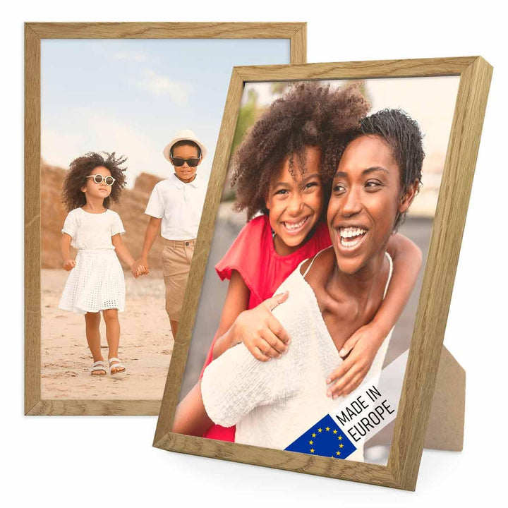 PHOTOLINI 2er Set Posterrahmen Eiche 21x30 cm/DIN A4 Massivholz mit Acrylglasscheibe und Zubehör | P
