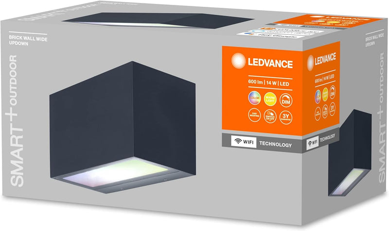 LEDVANCE SMART+ WI-FI WIDE BRICK RGB 14,5cm- dimmbare LED Wandleuchte dunkelgrau mit hochwertigem Al