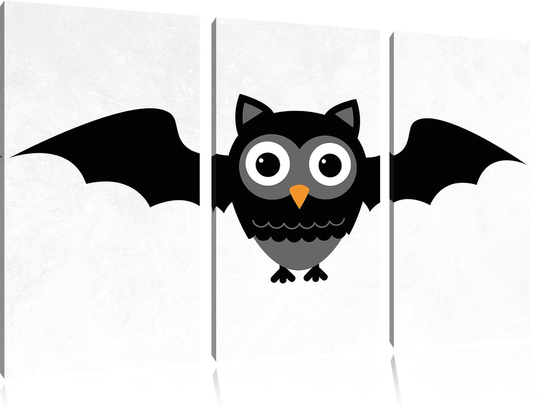 Pixxprint Lustige Fledermaus Eule weiss 3-Teiler Leinwandbild 120x80 Bild auf Leinwand, riesige Bild