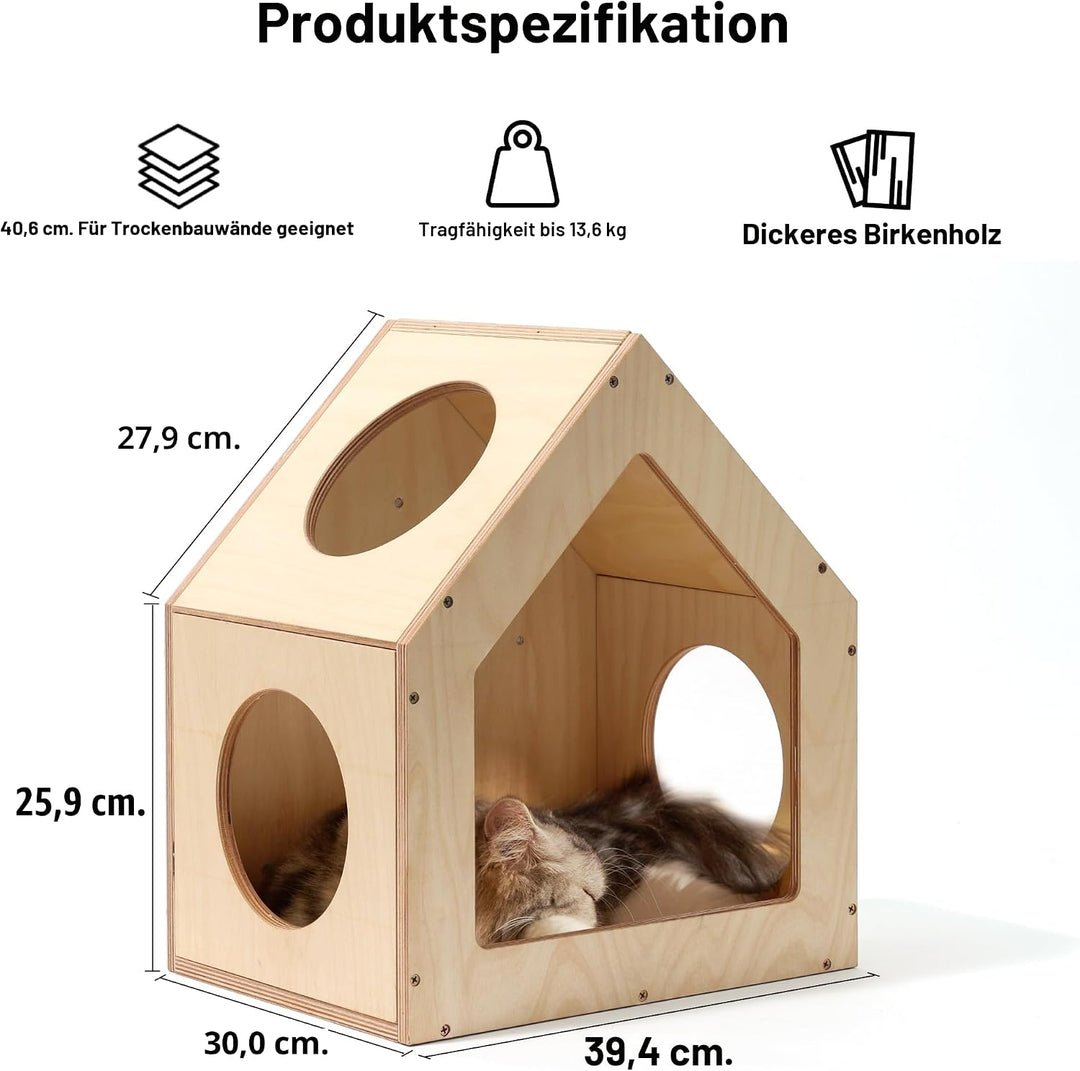 FUKUMARU Katzen Wand, Wandmontiertes Katzenhaus aus hochwertigem Birkensperrholz - Perfekter Ort zum