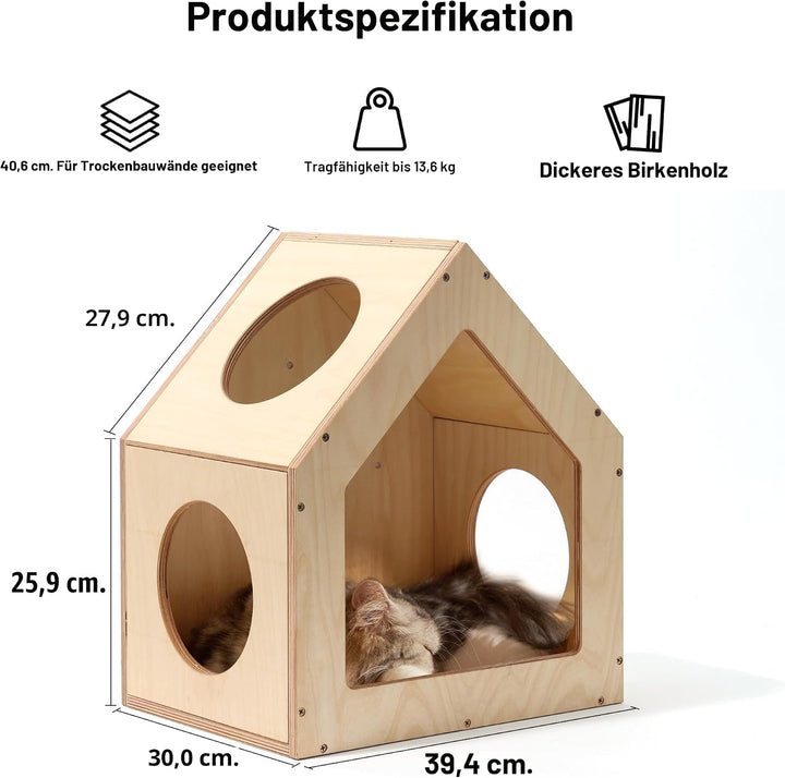 FUKUMARU Katzen Wand, Wandmontiertes Katzenhaus aus hochwertigem Birkensperrholz - Perfekter Ort zum
