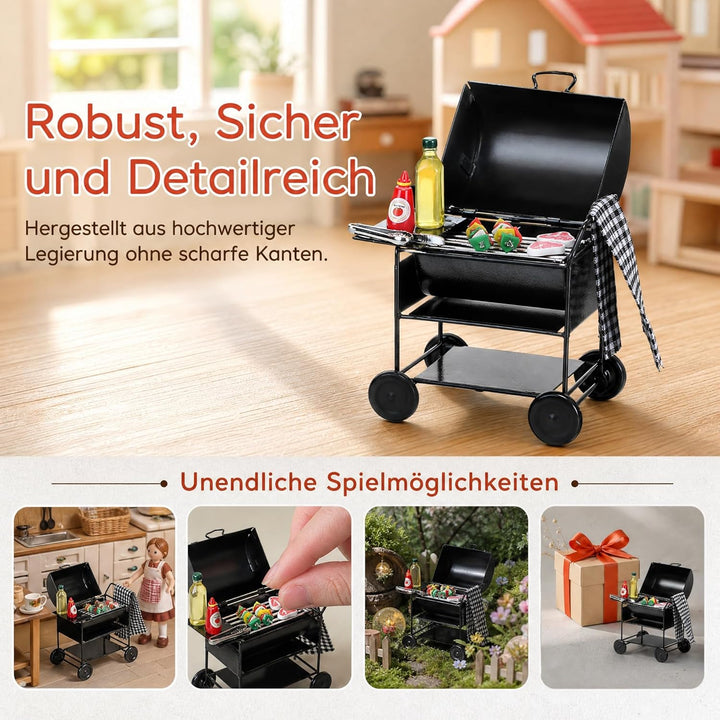 Hemobllo 1:12 Kindergrill Spielzeug Mini Grill, Puppenhaus Zubehör Küche und Garten, Miniatur Möbel