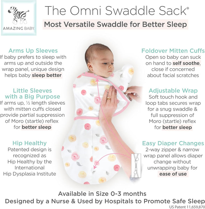 Amazing Baby 6-in-1 Omni Pucksack Baby, Pucktuch &amp; Puckschlafsack 0–3 Monate, Baby Schlafsack für Ne