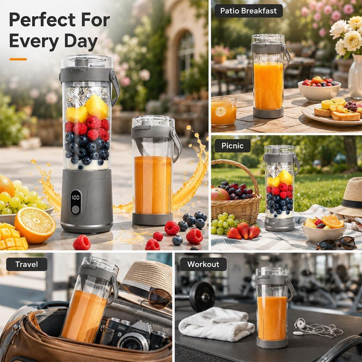 600ml Tragbarer Mixer Smoothie Maker to Go,USB-C Wiederaufladbarer Blender | Mini Standmixer mit LED