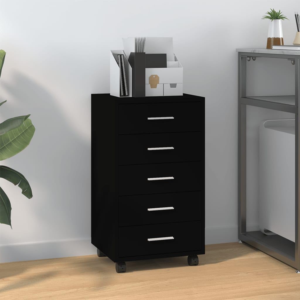 Nachttisch mit 5 Schubladen, Beistellschrank mit Rollen, Kleiner Schrank, Büroschrank, Rollcontainer