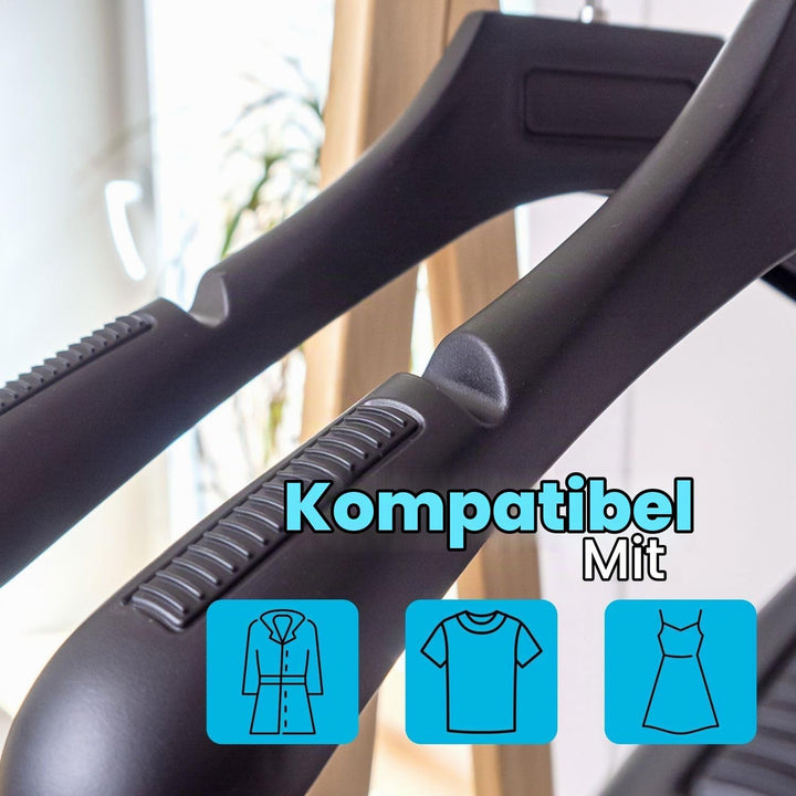 Kleiderbügel in UNIVERSAL SCHWARZ - 40 Stück breite Kleiderbügel aus Kunststoff mit Anti-Rutsch Ober