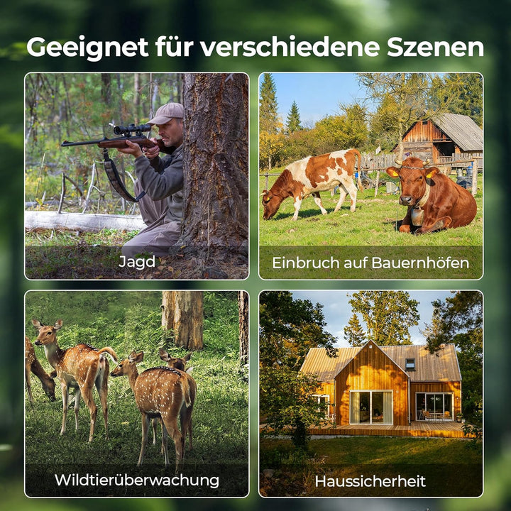 WOLFANG Wildkamera, 64 MP WLAN mit Handyübertragung-App, 4K Doppellinse Video Wildtierkamera mit Bew
