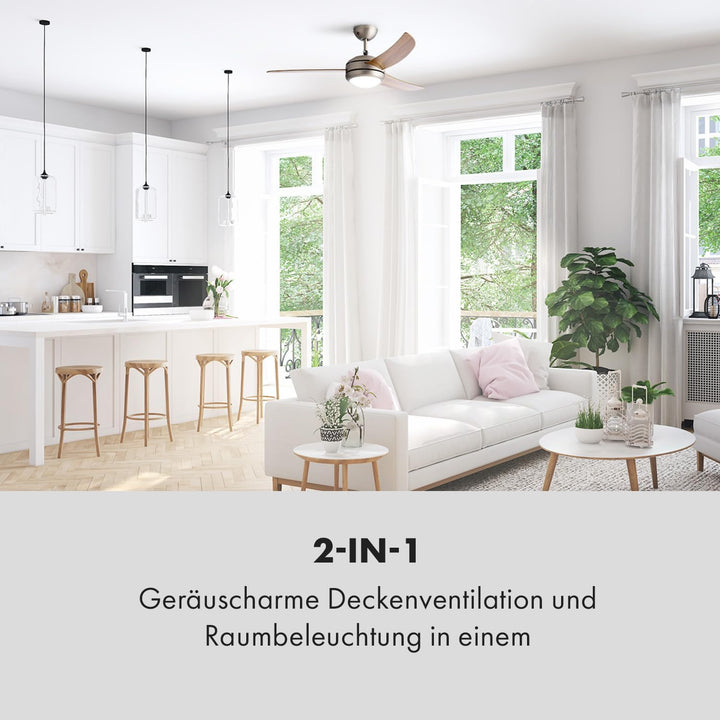 Klarstein El Paso Deckenventilator - 2-in-1: Ventilator & Deckenlampe, Durchmesser: 52" (132 cm), 3