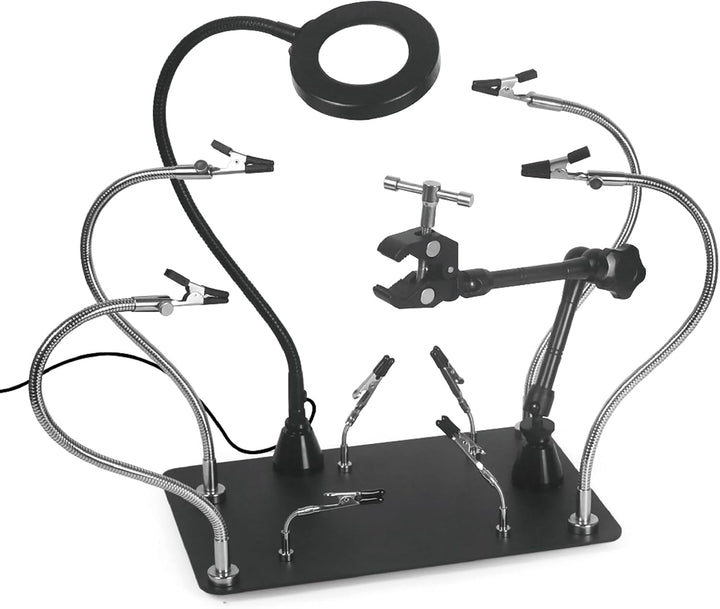 Magnetische Dritte Hand Lötstation, Dritte Hand Löten mit 3x Lupe, 360° Drehbarer Mechanischer Arm,