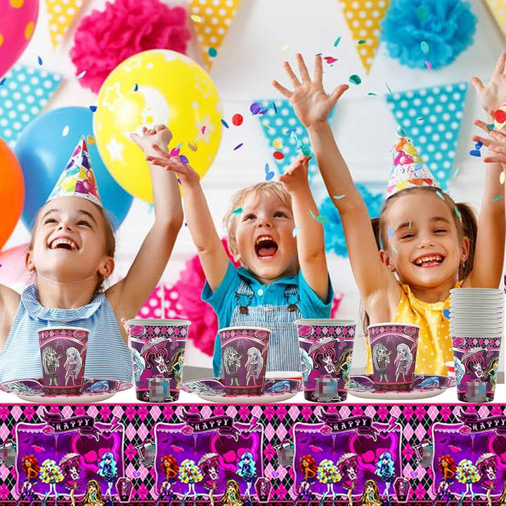 Doyomtoy Cartoon-Themenparty-Geschirr,Kindergeburtstag Partygeschirr,61 Stück Party-Geschirrset Esst