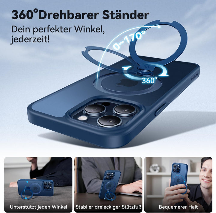 CASEKOO 360° MagicStand (Pro-Version) für iPhone 15 Pro Hülle für MagSafe [Unsichtbarer Ständer] [Mi