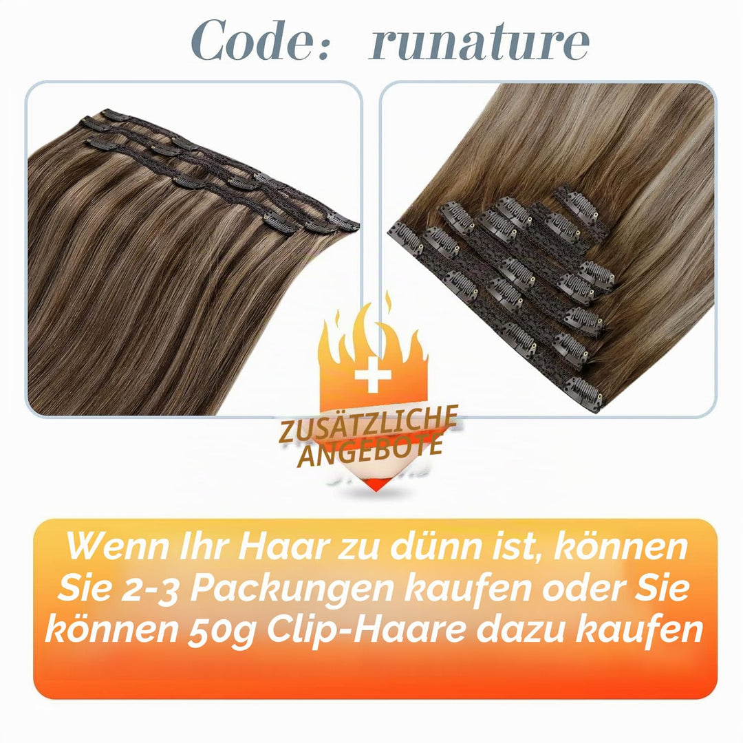 RUNATURE Clip in Echthaar Extensions Balayage Dunkelbraun bis Braun mit Blond Echthaar Clip in Exten