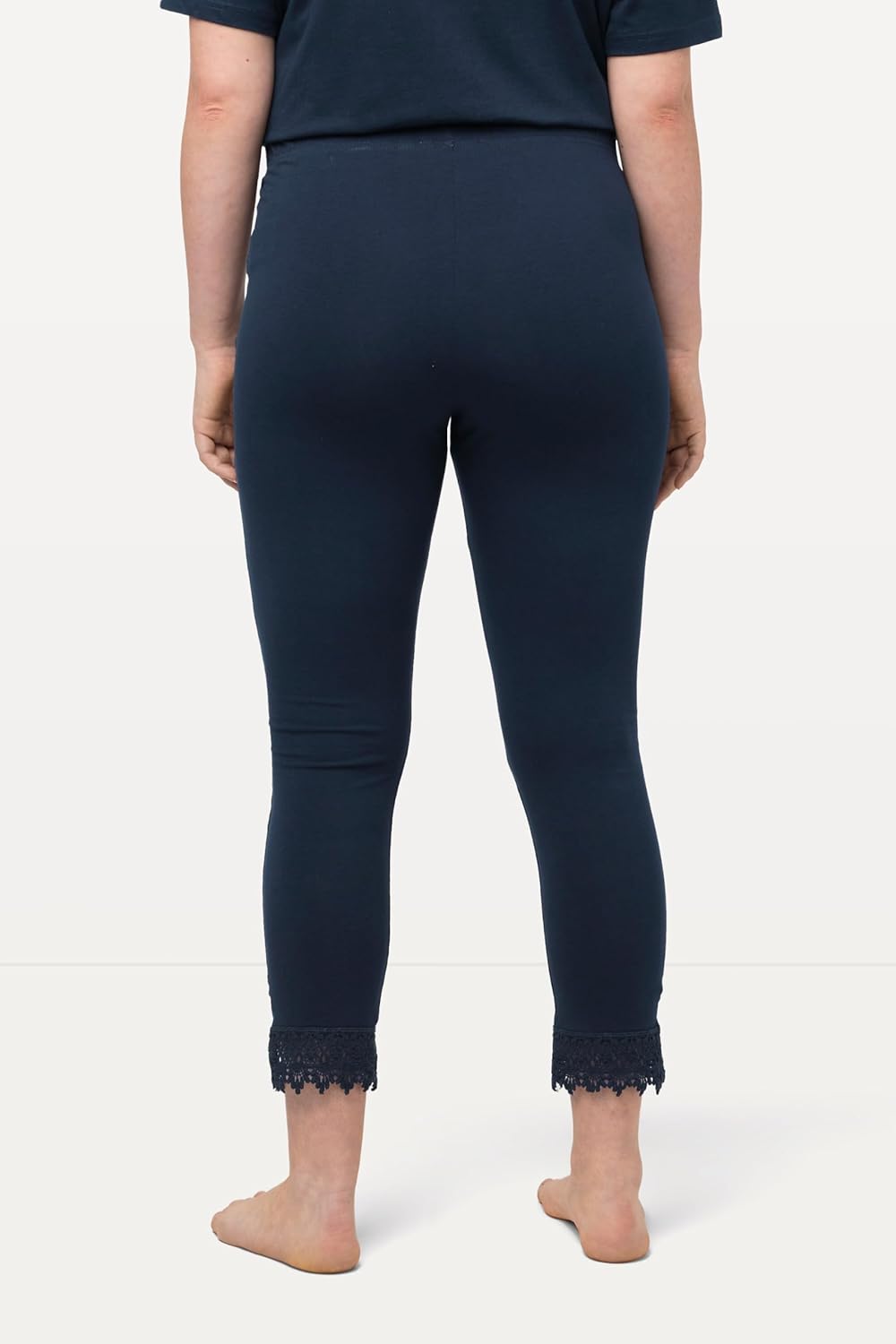 Ulla Popken Damen grosse Grössen Übergrössen Plus Size 7/8-Leggings, Saumspitze, Biobaumwolle 747979