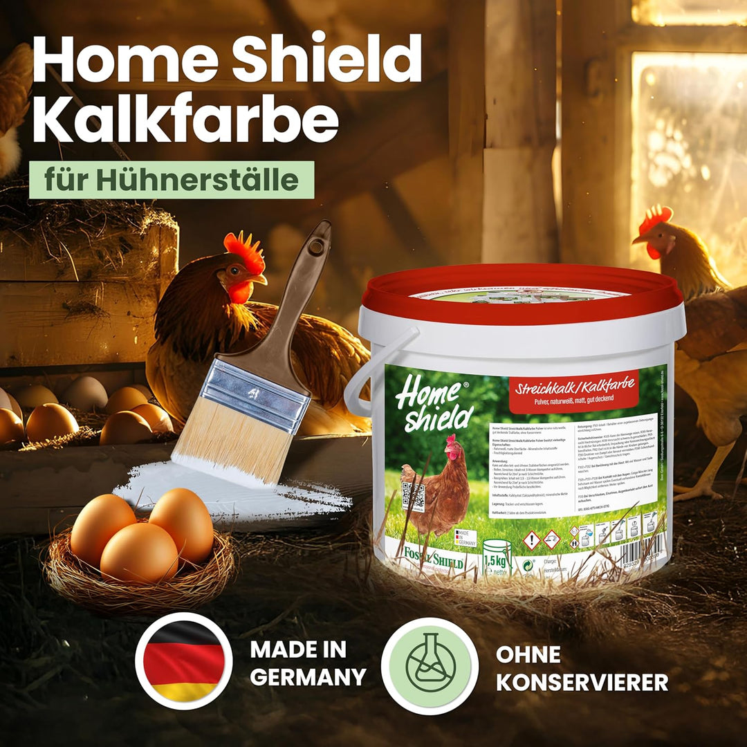Bundle - 2 kg Eimer Einstreu für Hühner &amp; 1,5 kg Eimer Kalkfarbe weiss - Gemahlene Mineralien zur Ve