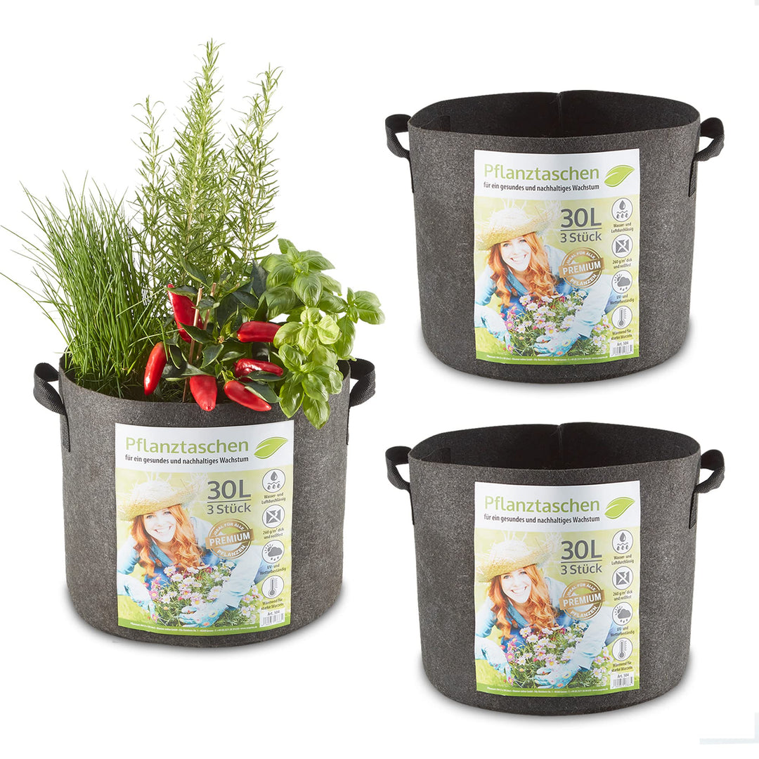zooprinz Premium 30 L oder 60 L Pflanztaschen aus dickem Vlies – Pflanzsäcke perfekt für Blumen, Tom